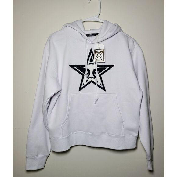 NWT|OBEY Starface White Pullover Drawstring Hoodie, XS - Picture 5 of 9